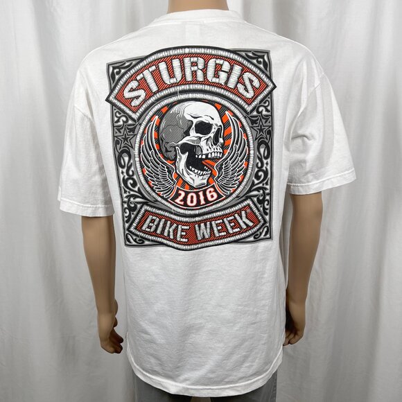 Hot Leathers Men's XL White Orange 2016 Sturgis Bike Week Skull Graphic T-Shirt - Picture 4 of 7